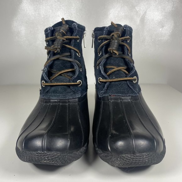 Sperry Top Sider Women Boots Waterproof Duck Boots Zip Lace Up Rubber Black Sz 6 - Picture 3 of 15